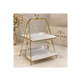 Mada Home 2 Katlı Kare Özel Büyük Kristal Taşlı Piramit Sunumluk Gold Standlı Servis Tabağı