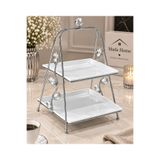 Mada Home 2 Katlı Kare Özel Büyük Kristal Taşlı Piramit Sunumluk Gümüş Standlı Servis Tabağı