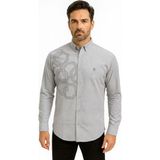 Madalyon Desenli Slim Fit Gömlek - Açık Gri