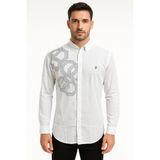 Madalyon Desenli Slim Fit Gömlek - XL - Beyaz-Lacivert