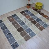 Madalyon Patchwork El Dokuma Antik Anadolu Halı Ocean Wave (300 x 400, Kahve Bej)