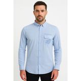 Madalyon Tek Cep Kapalı Slim Fit Gömlek - 2XL - Mavi