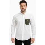 Madalyon Uzunkol Slim Fit Gömlek Beyaz - Haki - Beyaz-Yeşil