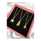 Madam Bikan Gold Renk 3 Lü Ayıcık Yıldız Pembe Kalp Kombin Set Kolye
