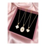 Madam Bikan Gold Renk 3 Lü Beyaz Kalp Yonca Oval Kalp Kombin Set Kolye