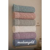 madam gold %100 Pamuk 12 Adet 30x50 Saçaklı Düğün Nişan Hediyelik El Havlusu Mutfak Havlusu Kurulama Bezi
