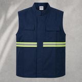 Madam Goverdi Çok Cepli Reflektörlü İş Yeleği lacivert gabardin kumaşı ile şantiye ve lojistik operasyonlarında gece görünürlüğü sunarak alet taşıma sorununu çözen unisex yelek (Small)
