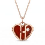 Madam Matmazel 925 Ayar Gümüş Cam Kalp Kapaklı Madalyon Kolye - Rose Altın Kaplama (Kırmızı, Rose Gold)