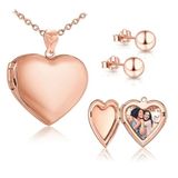 Madam Matmazel 925 Ayar Gümüş Fotoğraf Konulabilen Kalp Kapaklı Kadın Kolye Ve Top Küpe (Rose Gold)