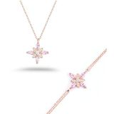 Madam Matmazel Umut Çiçeği Gümüş Takı Set, Rose Kaplama, 925 Ayar, Hediyelik, Kız, Arkadaş, Eş, Kadın Sevgili (Pembe- Beyaz Taşlı)