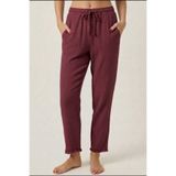 madam trend Bordo %100 Pamuk Müslin Kumaş Bilek Boy Pantolon - Beli Lastikli, Dar Paça, Kadın Pantolon