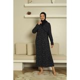 Madame Clara Yandan Bağlamalı Kadın Mevsimlik Namaz Elbisesi, Terletmeyen Namaz Kıyafeti, Dökümlü Ferace - 2XL - Lacivert - Beyaz
