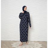 Madame Clara Yandan Bağlamalı Kadın Mevsimlik Namaz Elbisesi, Terletmeyen Namaz Kıyafeti, Dökümlü Ferace - Lacivert - Bej - XL