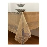 Madame Clean Home Çini Desenli Dertsiz Leke Tutmaz Dantelli Masa Örtüsü Sütlü Kahve 160x220 Cm