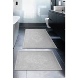 Madame Clean Home Lotus 2'li Pamuklu Klozet Takımı, Gri Banyo Paspas Seti