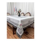 Madame Clean Home Lüx Dertsiz Leke Tutmaz Keten Baskılı Masa Örtüsü 160x220 Eskitme Gri Bordo