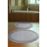 Madame Clean Home Tiffany Oval 2'li Pamuklu Klozet Takımı Gri Banyo Paspas Seti