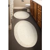 Madame Clean Home Tiffany Oval 2'li Pamuklu Klozet Takımı Krem Banyo Paspas Seti