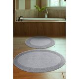 Madame Clean Tiffany Oval 2'li Pamuklu Klozet Takımı Gri Banyo Paspas Seti - 60x100 50x60