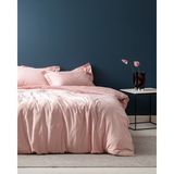 Madame Coco Elicia Family Size Çizgili Saten Çarşaflı Nevresim Takımı - Pudra - 160 x 220 cm