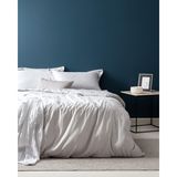 Madame Coco Elicia King Size %100 Pamuk Çizgili Saten Çarşaflı Nevresim Takımı - Açık Gri - 240 x 220 cm