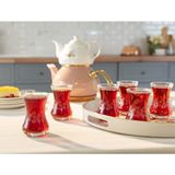 Madame Coco Lavem-White Flowers 6'lı Çay Bardağı Seti Renkli Desenli Cam 155 ml Şık Sunum