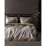 Madame Coco Lena King Size Baskılı - 300TC Saten Çarşaflı Nevresim Takımı - 240 x 220 cm - Kahverengi - Altın
