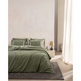Madame Coco Linda Çift Kişilik %100 Pamuk Nakışlı Yıkamalı Gofre Çarşaflı Nevresim Takımı - Haki - 200 x 220 cm