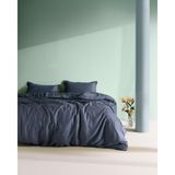 Madame Coco Madame Coco Crep Family Size %100 Pamuk Düz Çarşaflı Nevresim Takımı - İndigo - 160 x 220 cm - Indigo