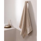 Madame Coco Marnot %100 Pamuk Bordürü Floşlu Banyo Havlusu - Bej - 70X140 cm - 70 x 140 cm