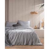 Madame Coco Melicia Çift Kişilik Pamuklu Çizgili Saten Çarşaflı Nevresim Takımı - Gri - 200 x 220 cm