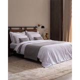Madame Coco Orient Çift Kişilik Pamuklu Keten Bordürlü Nevresim & Runner & Kırlent Takımı - Beyaz/gri - Beyaz - Gri - 200 x 220 cm