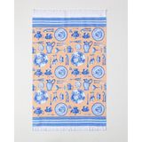 Madame Coco Pompere Baskılı Mutfak Havlusu - 40 x 60 cm - Sarı - Mavi