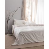 Madame Coco Relief King Size %100 Pamuk Bağlamalı Çarşaflı Nevresim Takımı - Ekru/Kırmızı - Ekru - Kırmızı - 240 x 220 cm