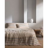 Madame Coco Sheryl King Size Müslin İpliği Boyalı Lastikli Çarşaflı Nevresim Takımı - Bej/Lacivert - 240 x 220 cm - Bej - Lacivert