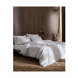 Madame Coco Tina King Size Linen Look Yıkamalı %100 Pamuk Çarşaflı Nevresim Takımı - Beyaz/Lacivert