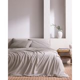 Madame Coco Tracey King Size %100 Pamuk Pileli Linen Look Yıkamalı Çarşaflı Nevresim Takımı - Açık Gri - 240 x 220 cm