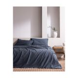 Madame Coco Tracey King Size %100 Pamuk Pileli Linen Look Yıkamalı Çarşaflı Nevresim Takımı - İndigo
