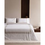 Madame Coco Valette King Size %100 Pamuk Çarşaflı Nevresim Takımı - Beyaz/Taş - 240 x 220 cm - Beyaz - Taş