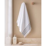 Madame Coco Velours Pamuklu Yüz Havlusu - Beyaz/gri - 50 x 70 cm - Beyaz - Gri