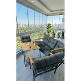 Madame Home Açelya Balkon, Bahçe, Cafe - Salon - Metal Kanepe Koltuk Takımı 3+1+1 + Masa Antrasit