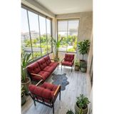 Madame Home Bordo Balkon, Bahçe, Cafe - Metal Kanepe Koltuk Takımı - 3+1+1