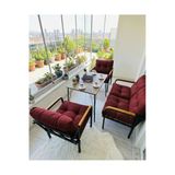 Madame Home Bordo Balkon, Bahçe, Cafe - Salon - Metal Kanepe Koltuk Takımı 3+1+1 + Masa Bordo