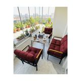 Madame Home Bordo Balkon, Bahçe, Cafe - Salon - Metal Kanepe Koltuk Takımı 3+1+1 + Masa