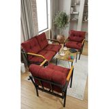 Madame Home Bordo-Balkon, Bahçe,Teras,Cafe - Salon - Metal Kanepe Koltuk Takımı - 2 1 1 Sehpa Bordo