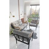 Madame Home Gri Balkon, Bahçe,Teras,Cafe - Salon - Metal Kanepe Koltuk Takımı Çay Seti 2+1+1