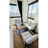 Madame Home Gri Kadife Balkon, Bahçe,Teras,Cafe - Salon - Metal Kanepe Koltuk Takımı - 2+1+1 + Masa Açık Gri