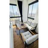 Madame Home Gri Kadife Balkon, Bahçe,Teras,Cafe - Salon - Metal Kanepe Koltuk Takımı - 2+1+1 + Masa