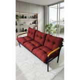 Madame Home Karanfil Balkon, Bahçe, Cafe - Metal Kanepe Koltuk Takımı – 3’ Lü Bordo