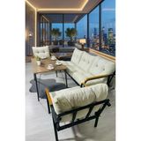 Madame Home Krem Balkon, Bahçe, Cafe - Salon - Metal Kanepe Koltuk Takımı 3+1+1 + Masa Krem